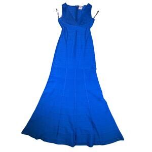 Hervé Léger Women's Medium Blue V Neck Dress Gown